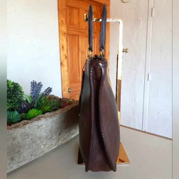 COACH BONNIE CASHIN "Watermelon Tote" Brown Leather Kiss Lock Bag, early 1970s. - Picture 4 of 14